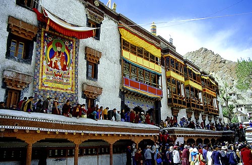 <h1>
	Shey Monastery</h1>
<p>
	There are many monasteries in Ladakh. These monasteries in Ladakh India are built with great design. Ladakh’s culture is affected by culture in Kashmir Valley and Tibet. One of the famous monasteries in Ladakh is the the Shey Monastery. It is one of the tourist attractions in Ladakh.</p>
<p>
	One amongst the famous Buddhist monasteries, Shey monastery is situated 15 kms to the south of Leh. In 1655, king Deldon Namgyal built this splendid monastery in the memory of his father Singay Namgyal. Inside the monastery there is a huge statue of Buddha Shalyamuni -the second largest statue of Buddha in Ladakh. The statue is made up of copper sheets and decorated with gold. It was constructed by Teldan Namgyal.</p>
<p>
	Two chief disciples of Buddha, namely Sariputra and Maudgalyayana are painted on the back side of the statue. On both the sidewalls of the Buddha statue, are displayed the 16 Arhats (Worthy Ones who have achieved Nirvana), eight being on each side. In front of the statue, a large bowl of wax with a central flame is placed which is a sign of divinity and purity. On the 30<sup>th</sup> day of first month of Tibetan calendar an annual festival is organized here.</p>
<p>
	 </p>